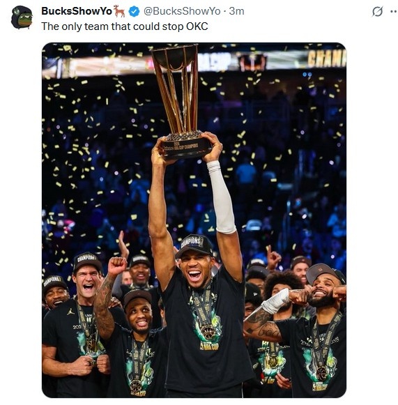 NBA杯第一名  🦌雄鹿自媒体：我们是唯一能阻止雷霆夺魁  