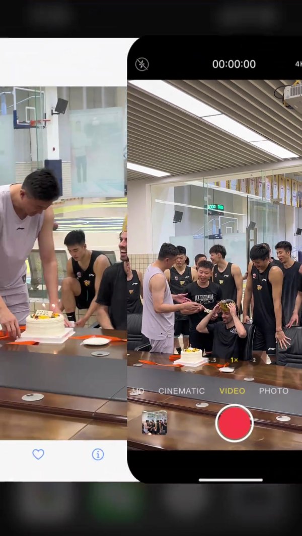 残暴😂杜锋晒球队给助教巴斯蒂安-卡多特过生日视频