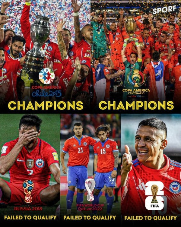 彻底沉沦! 曾2连美洲杯第一名  的智利, 现南美垫底连续3